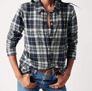Faherty Legend Button Up Sweater Shirt Sapphire Lake Plaid Blue XS